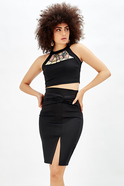 Sense Scuba Twisted Pencil Skirt Etk32701 Black