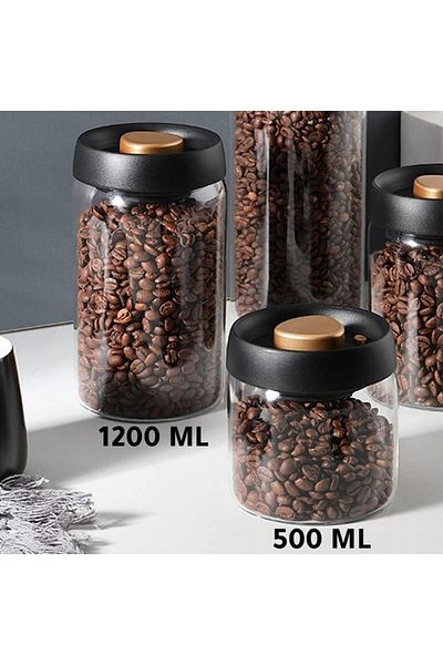 MIBRU Coffee beens glass container with air valve 500ml black H-266