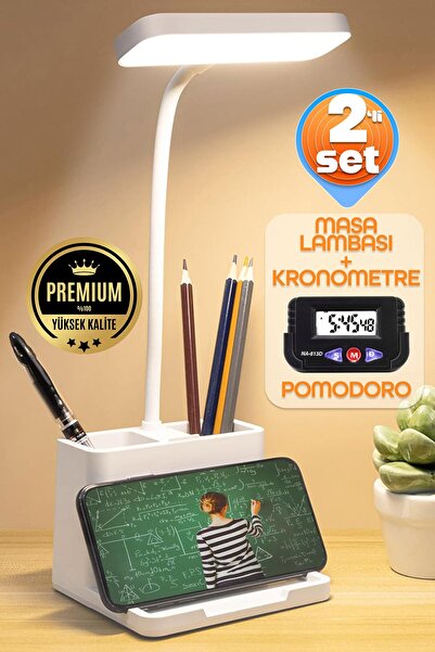 ALASTOR 2li SET Şarjlı Masa Lambası + Kronometreli Öğrenci Saati Renk Ayarlı Ders Çalışma Okuma Lambası Q108