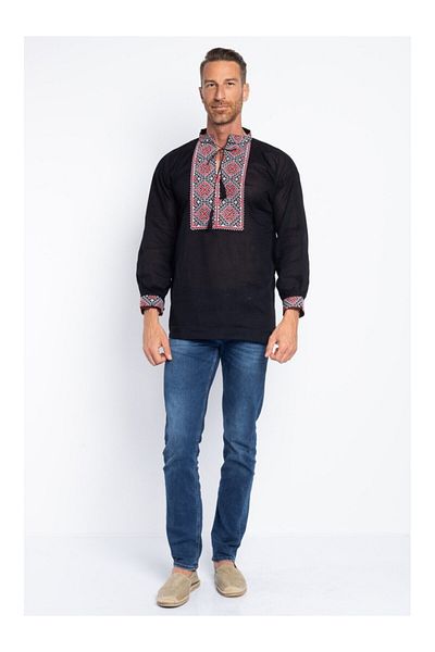 Purely Chic Bluza barbat tip ie din bumbac neagra cu model traditional
