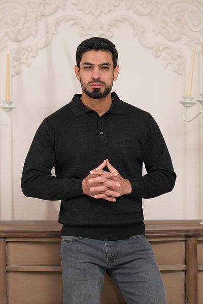 Woolen World Polo Collar Solid Color Woolen Men's Knitwear Sweater