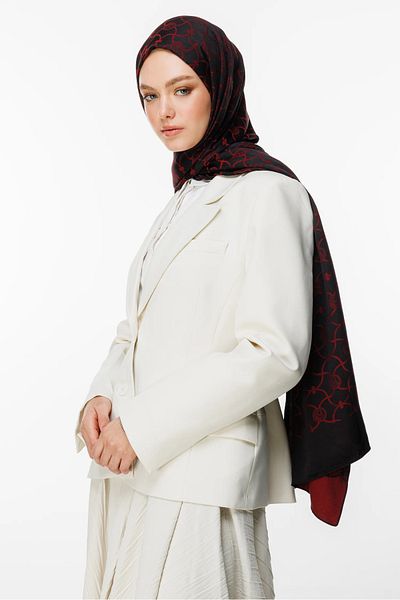 Mooncorn Σάλι διπλής όψης Marrakech Pattern Μαύρο-Κόκκινο Claret