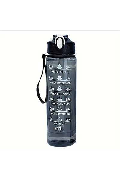 Choice Black 800ml/27oz Large Capacity Sports Water Bottle Leak Proof Plastic Drinking Cup With Time Scale