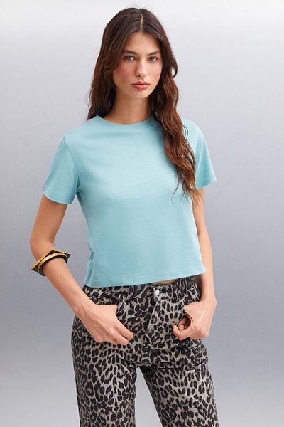 GRIMELANGE Melany Damen-T-Shirt aus 100 % Bio-Baumwolle mit Rundhalsausschnitt in Grün