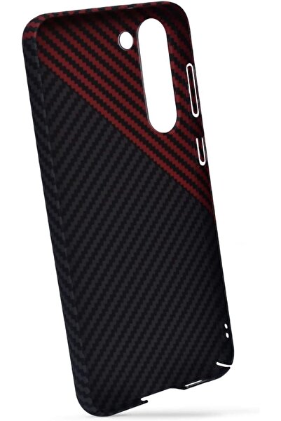HYPHEN جراب من ألياف الكربون ثنائي اللون لهاتف Samsung S23 Plus، أسود/أحمر