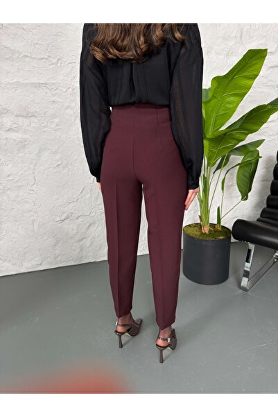 Elif Özbey Butik Mürdüm Pensli Havuç Pantolon