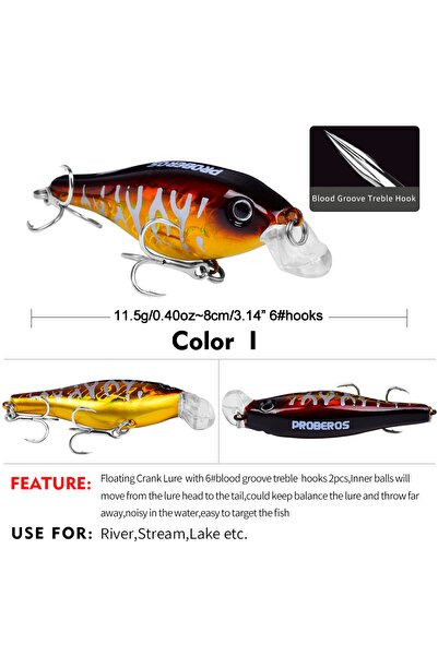 Choice COLOR I PROBEROS 1pc Simulation Floating Crankbait Fishing Lure, 11.5g...