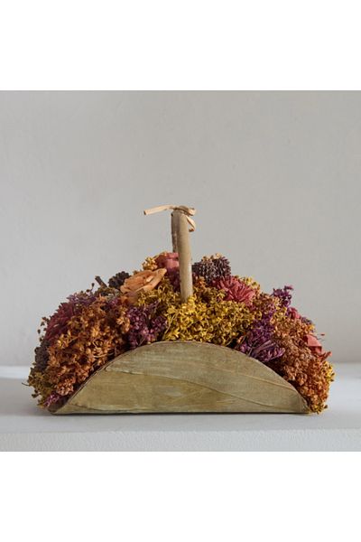 Home Box Caven Mix Shola Arrangement in Half Moon Basket with Handle 21x12x14.5 cm