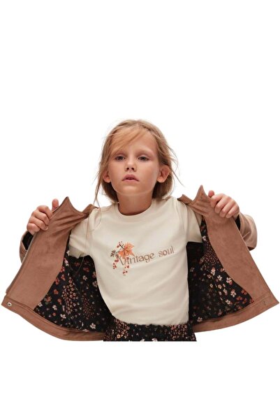 Waka Waka Sweat pentru fete cu guler rotund - cu imprimeu în relief în față