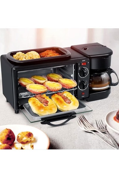 Primo Plus مجموعة تحضير الإفطار متعددة الوظائف 3 في 1 مع مقلاة وفرن وماكينة صنع القهوة 12 لتر