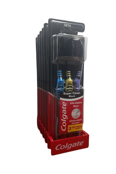 Colgate Super Clean Black 3 Pack Economic Pack Toothbrush X 6 Pieces
