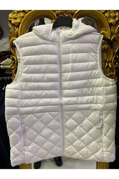 Butik Ayseba Women's Plus Size Hooded Quilted White Vest