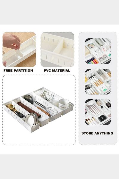 Arma House 3 Pieces Medium Size Adjustable White Plastic Organizer & Drawer Organizer