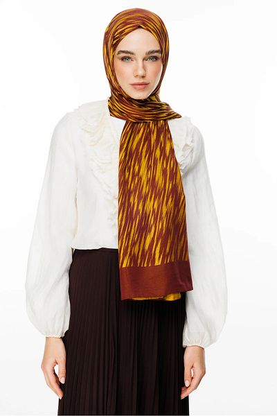 Mooncorn Σάλι διπλής όψης Selis Pattern Plum-Yellow