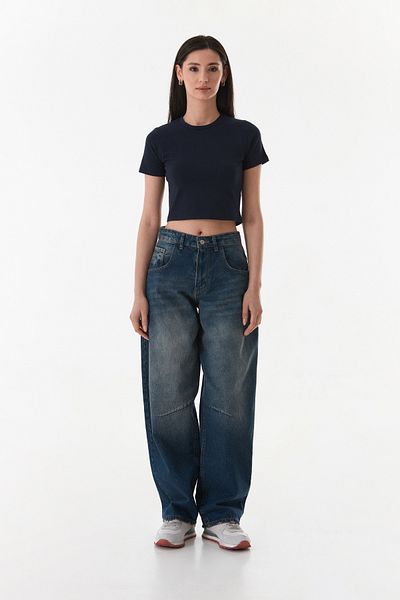 Fulla Moda Blugi largi cu cataramă cu talie înaltă