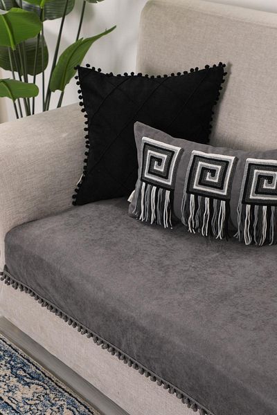 Aisha's Design غطاء أريكة بومبوم 90x155 سم - KO-33IK