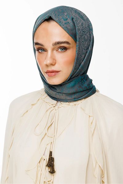 Mooncorn Velora Pattern Σάλι διπλής όψης Σκούρο Γκρι-Σμαραγδένιο