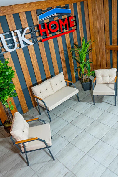 UFUK HOME Zeyd 211 Krem Fermuarlı Bahçe Balkon Takımı, Salon - Metal Kanepe K...