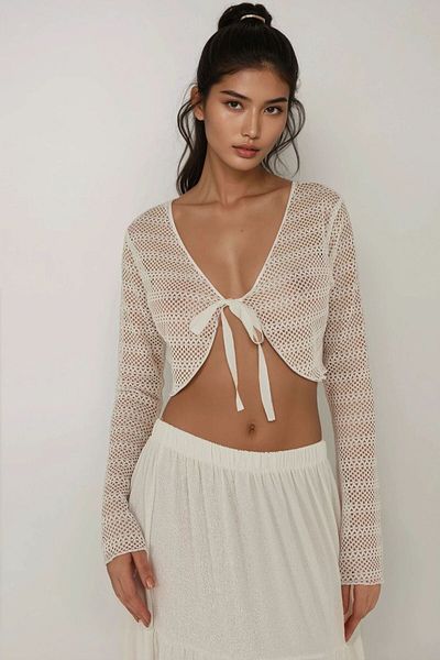 Hiccup Μακρυμάνικο Crop Top με βελονιά με λεπτομέρεια