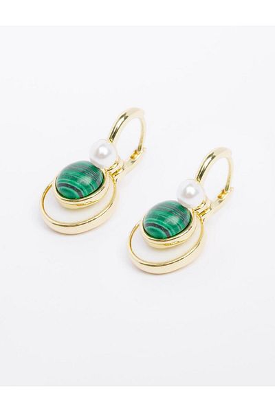 Jimmy Key Green Round Form Pearl Detailed Earrings