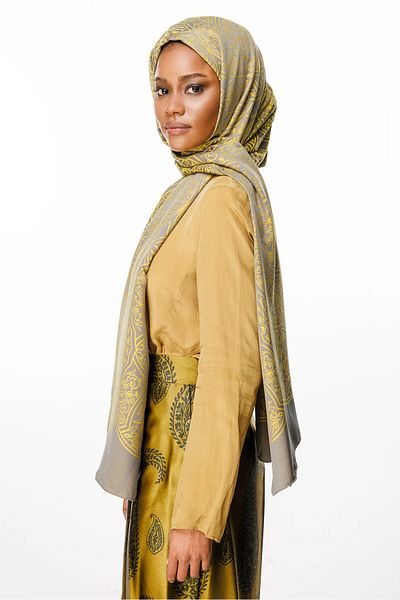 Mooncorn Morocco Motif Shawl, Dark Grey-Mustard Advanced Fashion Accessory