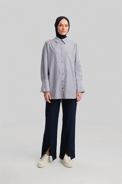 Armine Πουκάμισο με χοντρές ρίγες Navy Blue - Ort3440-1
