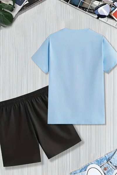 NO 601 Baby Boy Blue Different Printed Oversize T-Shirt Black Short Set