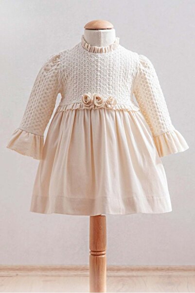 Genel Markalar Üstü Güpür Altı Kadife Kız Bebek Elbise