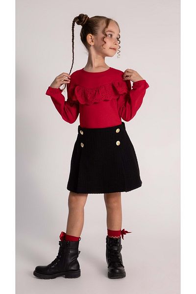 wakawakakidsstore Girl's Suit with Scallop Detail and Shorts and Skirt on the Front