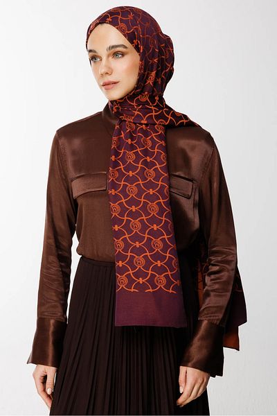Mooncorn Σάλι διπλής όψης Marrakech Pattern Μωβ-Πορτοκαλί