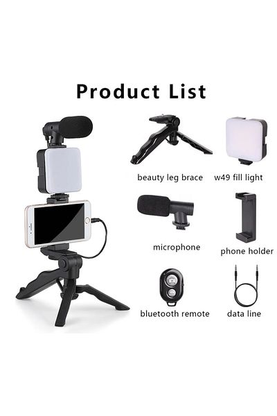 STTKGZD Whole set Smartphone Vlogging Kit With Tripod Phone Holder Mini Microphone LED Fill Light Starter Fo