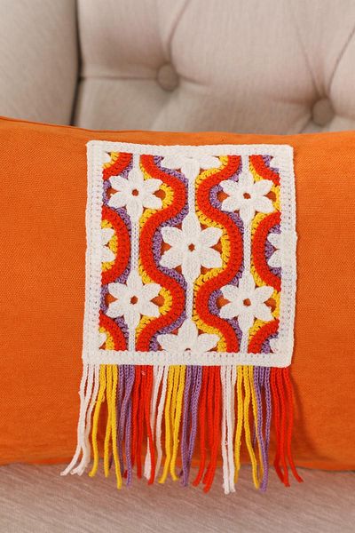 Aisha's Design Middle Color Fringed and Motif Throw Pillow Cover 50X30Cm,K-451