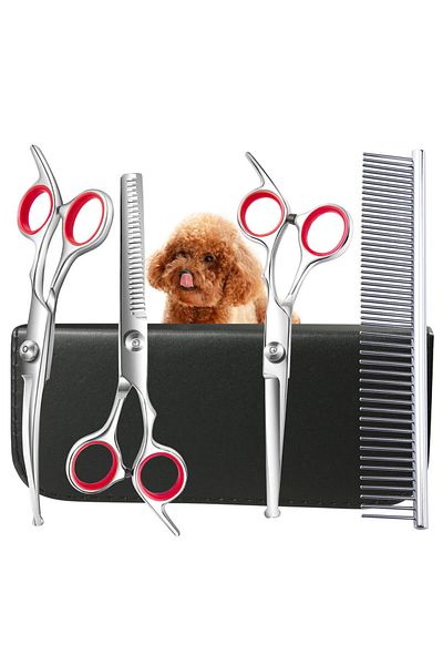 Choice Red Dog Grooming Scissors Professional Stainless Steel Pet Hair Cutting Shears Safety Round Tip Pet