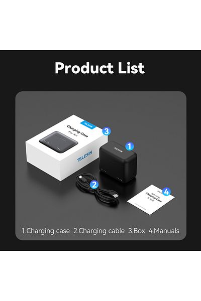 TELESIN For Insta360 X4 TELESIN Portable Battery Charger For Insta360 X3 X4 Battery 2 Slots TF Card Battery