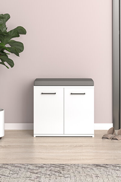 temosan Beyaz Arya Puzzle Vestiyer Ayakkabılık Modeli, 2 Raflı, Kapaklı, Oturaklı V-035 60 X 46 X 32