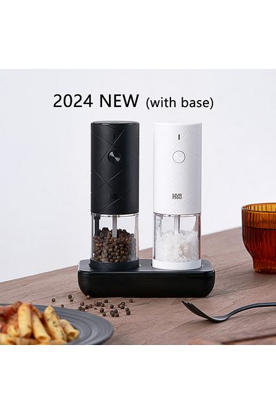 Choice 2pcs set 2024 NEW Huohou Electric Grinder Pepper Seasonings Spices Grain Mill Salt Shaker LED Light