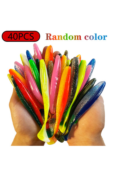 Choice 9 سم - 4.2 جرام لون عشوائي - 40 قطعة 1-100 قطعة ذيل على شكل حرف T 70 مم 90 مم 120 مم دودة سمك الشبوط طُعم صناعي طُعم سباحة ناعم