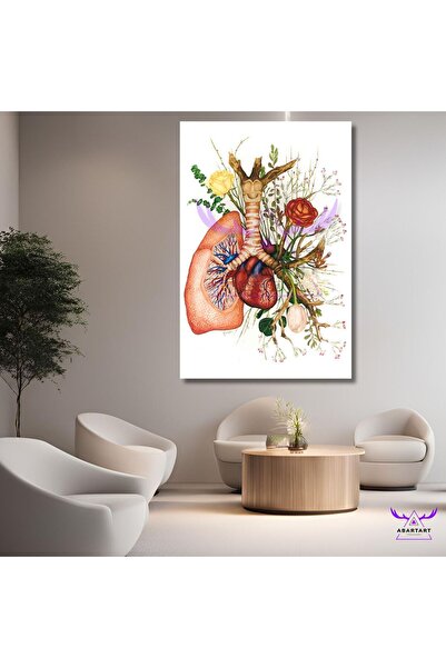 abartart Tekli Dikey Kanvas Hastane Polklinik Tablosu Çiçekli Akciğer