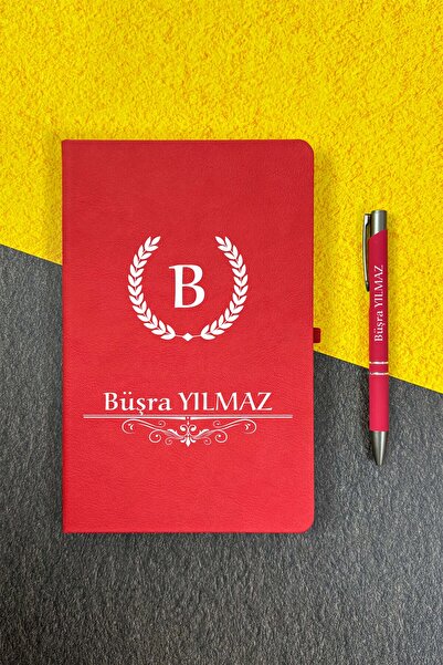 HediyeHanesi Kişiye Özel İsimli Kırmızı Ajanda Not Defteri ve Kalem Seti 2413R03