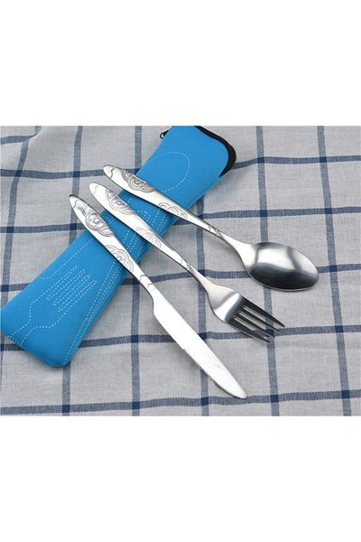 Choice 4 Picnic Set Tableware Washable with Zipper Travel Cutlery Kit Case Portable Pouch for Dinner House.