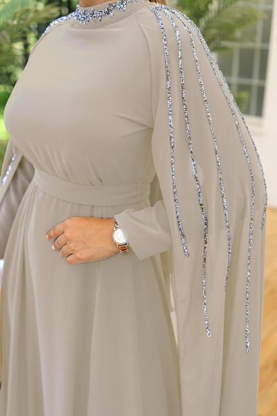 hakimoda Tesettür Laren Şifon Abiye Bej