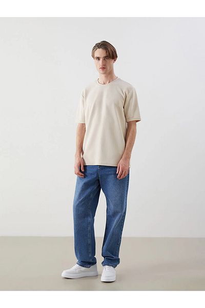LC Waikiki Ανδρικό κοντομάνικο μπλουζάκι LCW Casual Beige Crew Neck