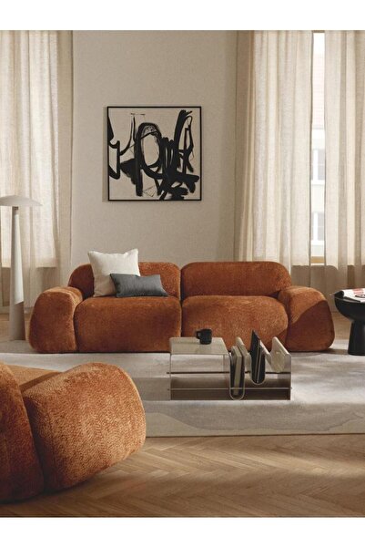 Mobilya Depom Mode Pier Ikili Kanepe Koltuk 2 Modül 07 Tarçın Bukle Kumaş (DA...