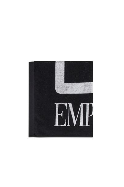EA7 Πετσέτα θαλάσσης Unisex Jacquard Oversized Cotton - Μαύρη με λογότυπο EA7 7X 000102   AF13300-UC001
