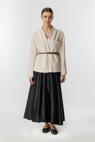 Hooopstore Andera Leather Belt Detailed Stone Jacket