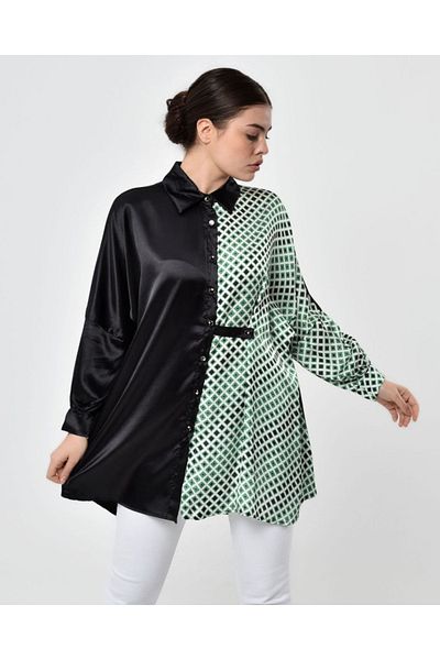 Kubos Moda Bat Sleeve Shirt Collar Green Tunic Blouse