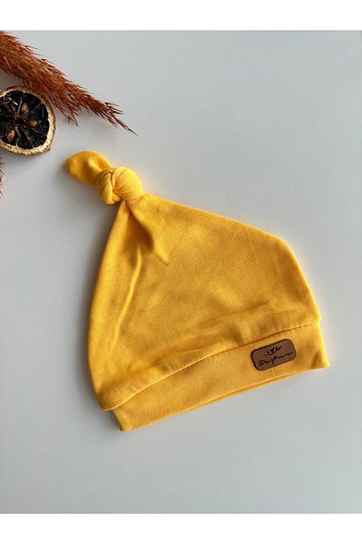 bioaksesuar Mustard Yellow Knotted Boy Girl Baby Kids Luxury Combed Cotton Beanie Hat