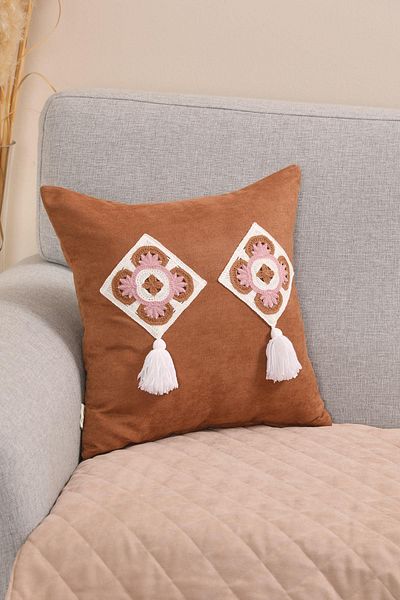 Aisha's Design Motif and Tassel Detailed Throw Pillow Cover 45X45Cm,K-443