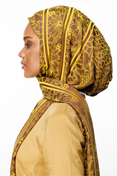 Mooncorn Lavin Pattern Double-Sided Shawl Bitter Brown-Mustard