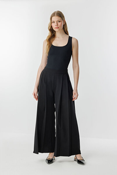 Hooopstore Front Double Pleated Black Trousers